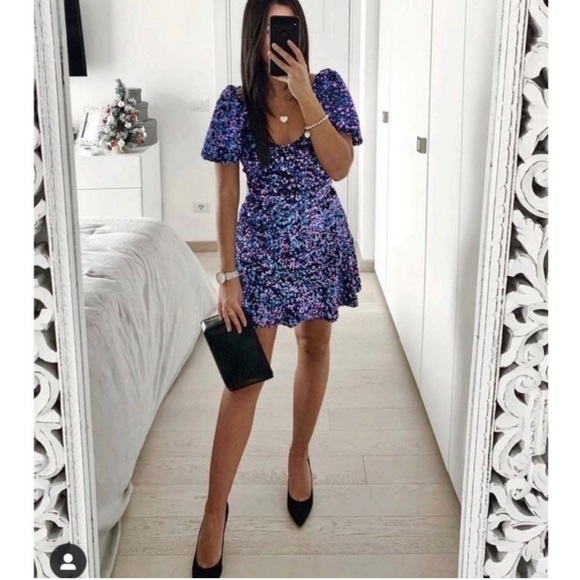 Zara Blue and Purple Sequined Mini Dress - Picture 3 of 14